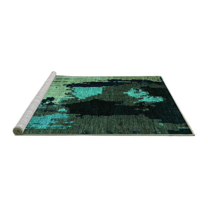Sideview of Machine Washable Abstract Turquoise Modern Area Rugs, wshabs4127turq