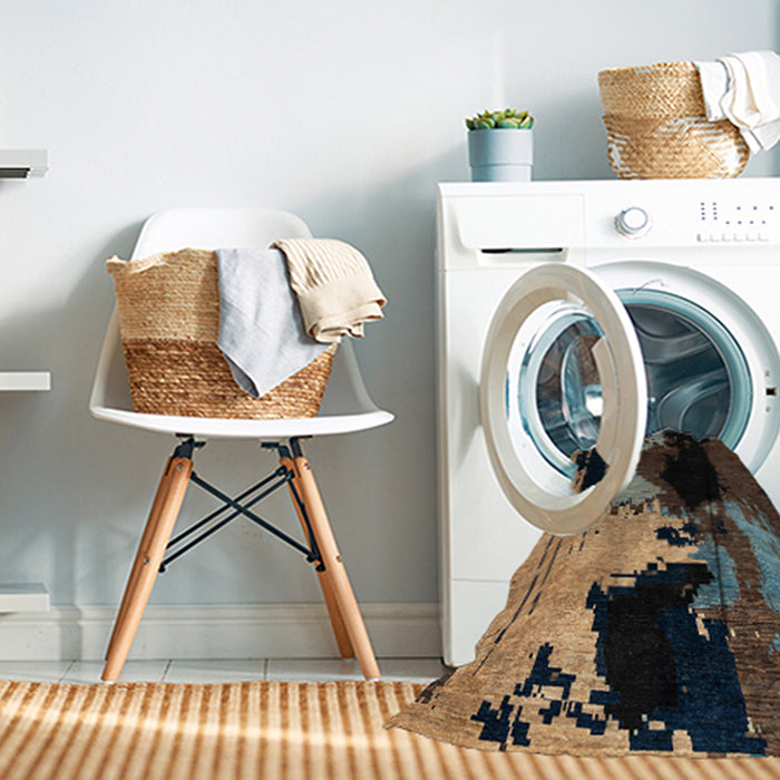 Machine Washable Abstract Dark Almond Brown Rug in a Washing Machine, wshabs4127