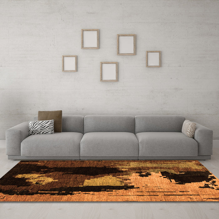 Machine Washable Abstract Orange Modern Area Rugs in a Living Room, wshabs4127org