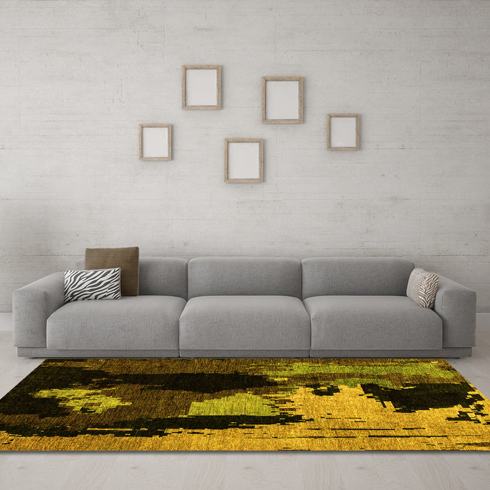 Machine Washable Abstract Yellow Modern Rug in a Living Room, wshabs4127yw