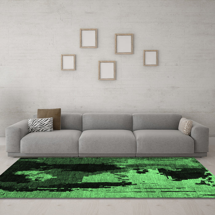 Machine Washable Abstract Emerald Green Modern Area Rugs in a Living Room,, wshabs4127emgrn