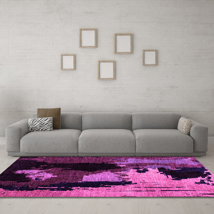 Machine Washable Abstract Pink Modern Rug in a Living Room, wshabs4127pnk