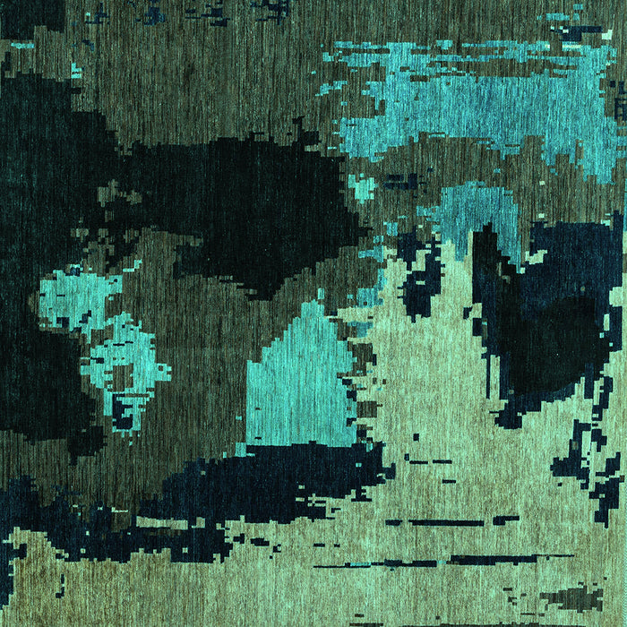 Square Machine Washable Abstract Turquoise Modern Area Rugs, wshabs4127turq