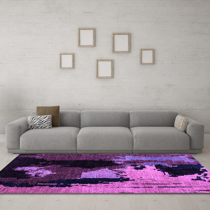 Machine Washable Abstract Purple Modern Area Rugs in a Living Room, wshabs4127pur