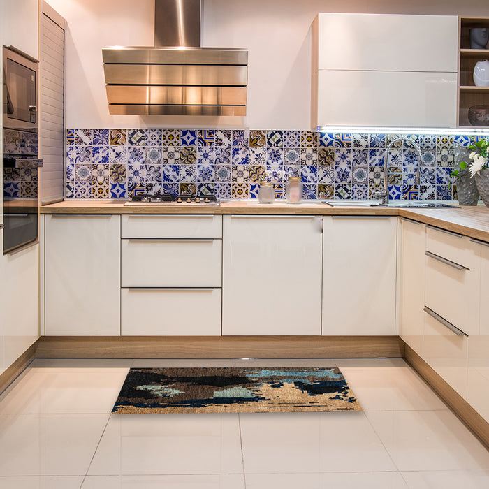 Abstract Dark Almond Brown Modern Rug in a Kitchen, abs4127