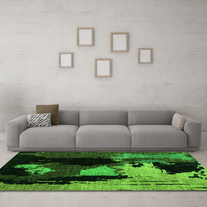 Machine Washable Abstract Green Modern Area Rugs in a Living Room,, wshabs4127grn