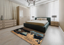 Abstract Dark Almond Brown Modern Rug in a Bedroom, abs4127