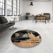 Round Abstract Dark Almond Brown Modern Rug in a Office, abs4127