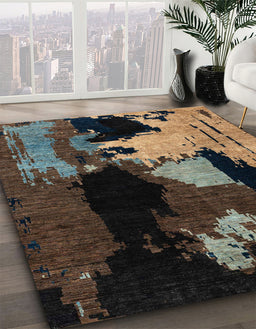 Machine Washable Abstract Dark Almond Brown Rug in a Family Room, wshabs4127