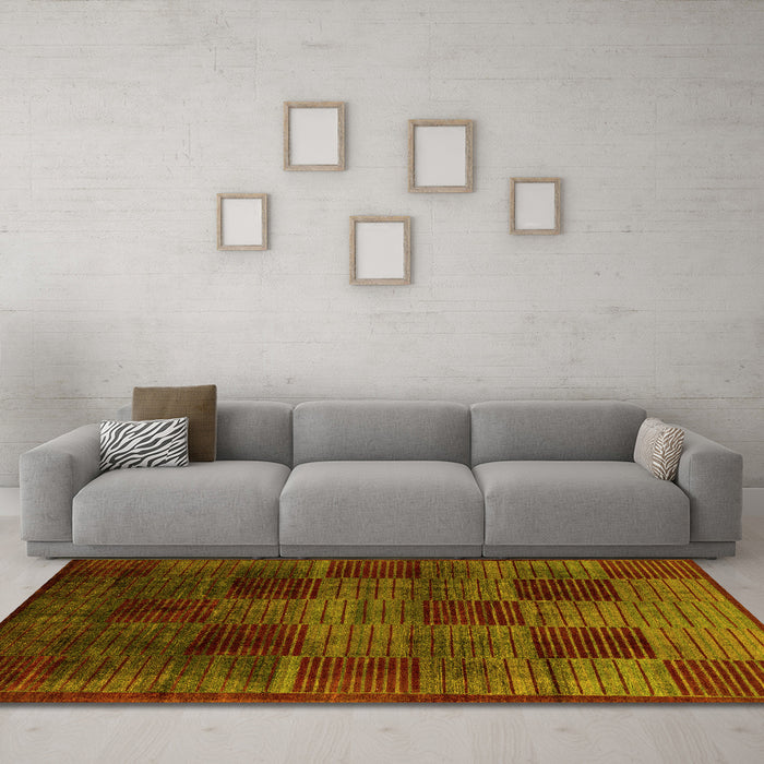 Machine Washable Abstract Yellow Modern Rug in a Living Room, wshabs4128yw