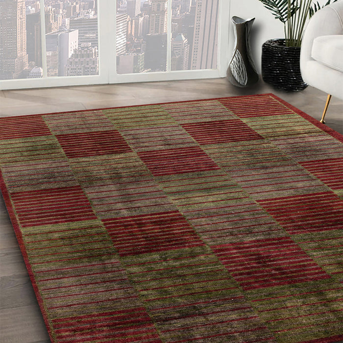 Abstract Saffron Red Modern Rug in Family Room, abs4128