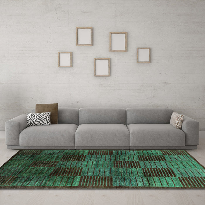 Machine Washable Abstract Turquoise Modern Area Rugs in a Living Room,, wshabs4128turq