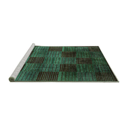 Sideview of Machine Washable Abstract Turquoise Modern Area Rugs, wshabs4128turq