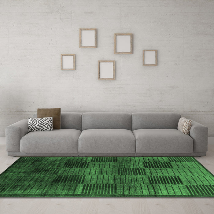 Machine Washable Abstract Emerald Green Modern Area Rugs in a Living Room,, wshabs4128emgrn