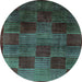 Round Abstract Light Blue Modern Rug, abs4128lblu