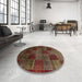 Round Machine Washable Abstract Saffron Red Rug in a Office, wshabs4128