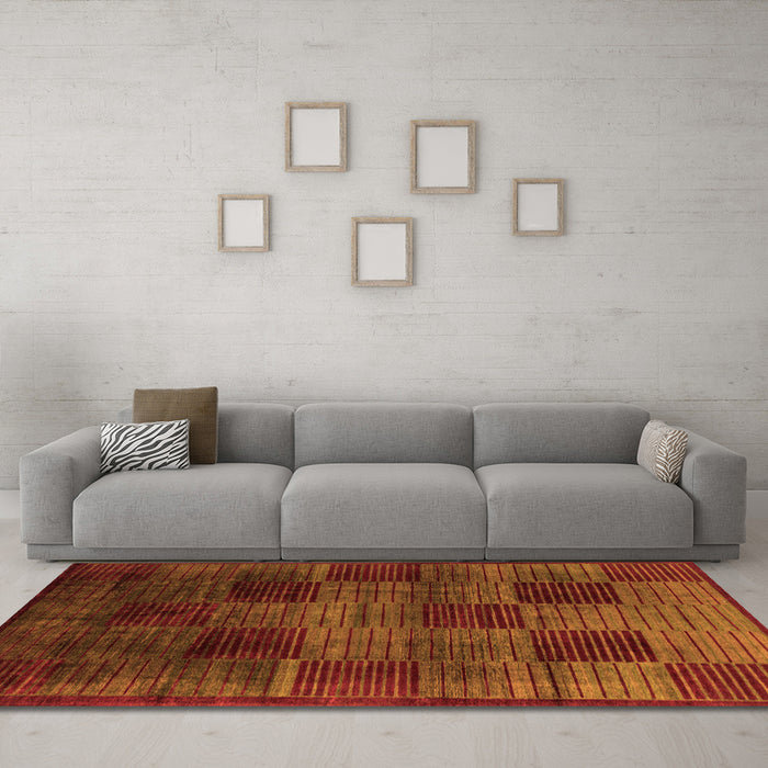 Machine Washable Abstract Orange Modern Area Rugs in a Living Room, wshabs4128org