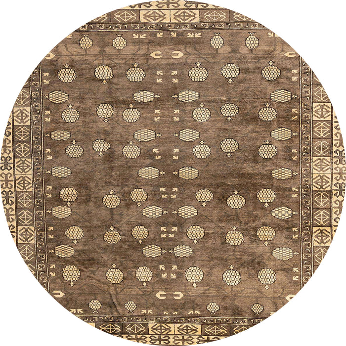 Round Abstract Saddle Brown Oriental Rug, abs4129