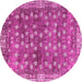 Round Machine Washable Oriental Pink Traditional Rug, wshabs4129pnk