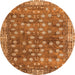 Round Machine Washable Oriental Orange Traditional Area Rugs, wshabs4129org