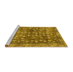 Sideview of Machine Washable Oriental Yellow Traditional Rug, wshabs4129yw