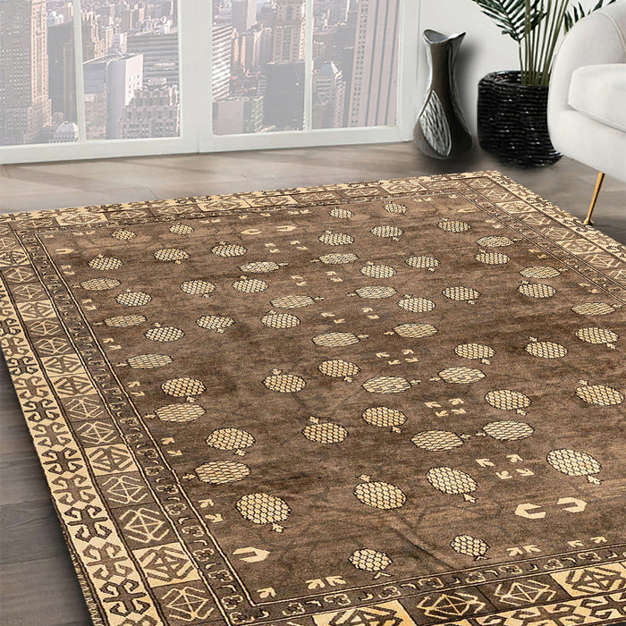 Abstract Saddle Brown Oriental Rug in Family Room, abs4129