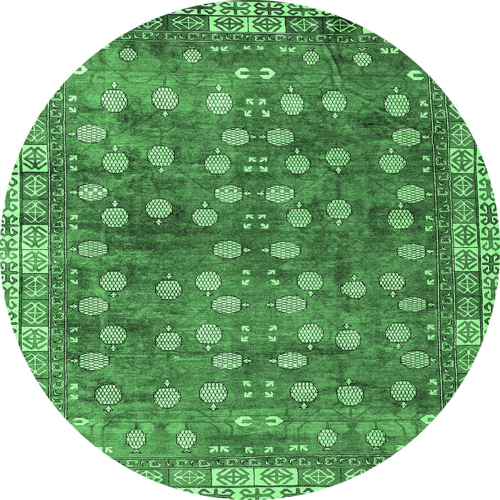 Round Machine Washable Oriental Emerald Green Traditional Area Rugs, wshabs4129emgrn