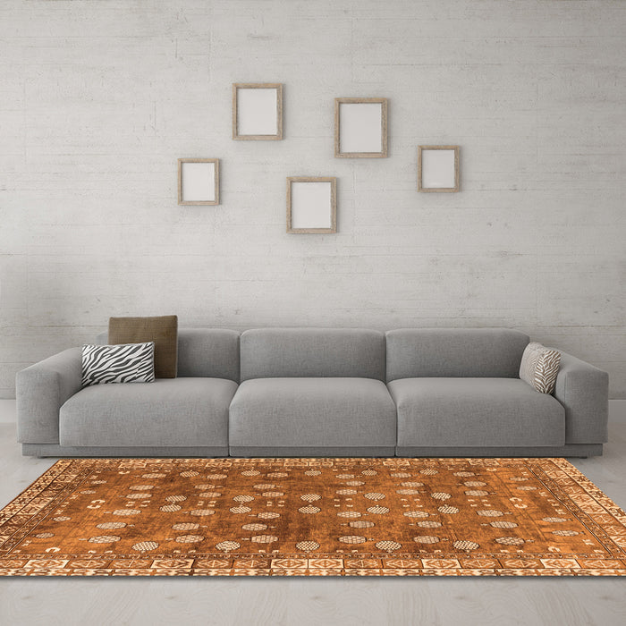 Machine Washable Oriental Orange Traditional Area Rugs in a Living Room, wshabs4129org