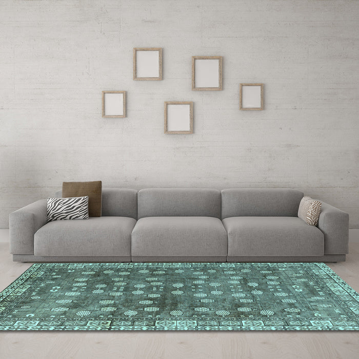 Machine Washable Oriental Light Blue Traditional Rug in a Living Room, wshabs4129lblu