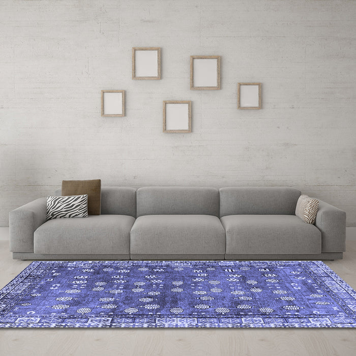 Machine Washable Oriental Blue Traditional Rug in a Living Room, wshabs4129blu