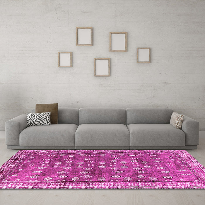 Machine Washable Oriental Pink Traditional Rug in a Living Room, wshabs4129pnk