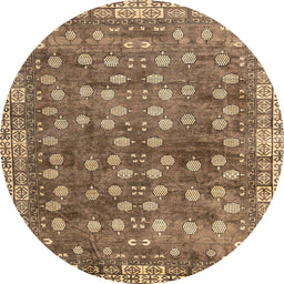 Round Machine Washable Abstract Saddle Brown Rug, wshabs4129