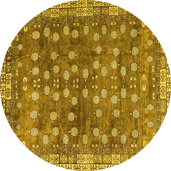 Round Machine Washable Oriental Yellow Traditional Rug, wshabs4129yw