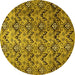 Round Machine Washable Abstract Yellow Modern Rug, wshabs412yw