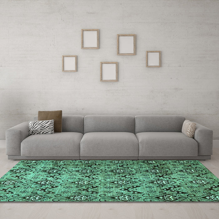 Machine Washable Abstract Turquoise Modern Area Rugs in a Living Room,, wshabs412turq