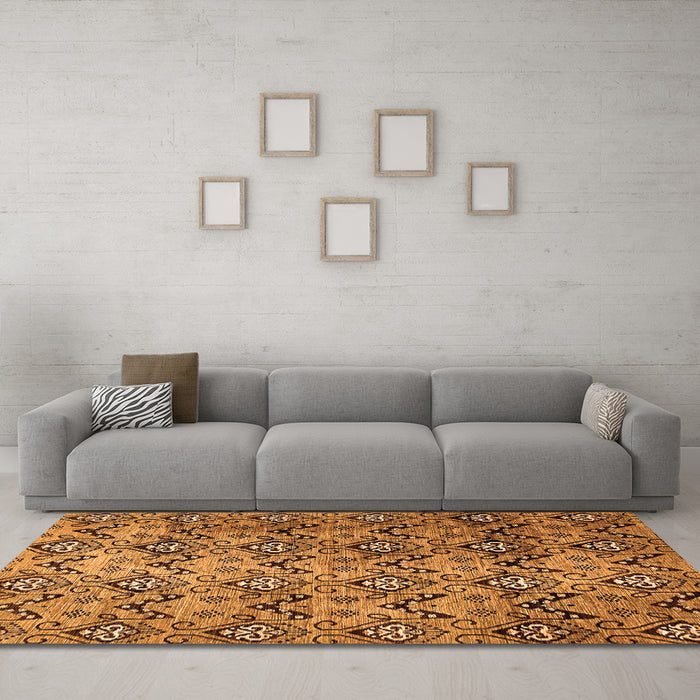 Machine Washable Abstract Orange Modern Area Rugs in a Living Room, wshabs412org