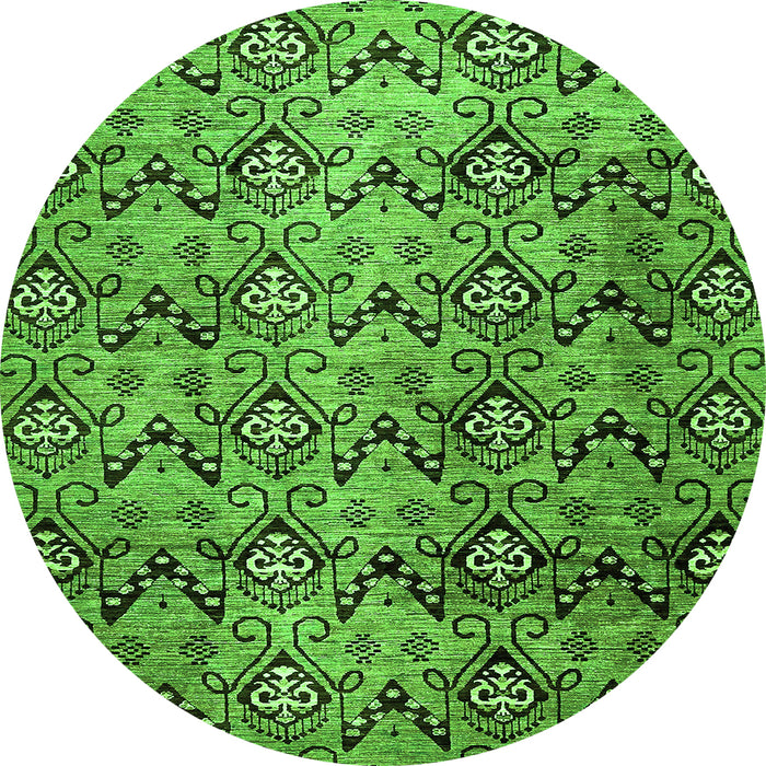 Round Machine Washable Abstract Green Modern Area Rugs, wshabs412grn