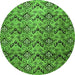 Round Machine Washable Abstract Green Modern Area Rugs, wshabs412grn