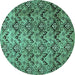 Round Machine Washable Abstract Turquoise Modern Area Rugs, wshabs412turq