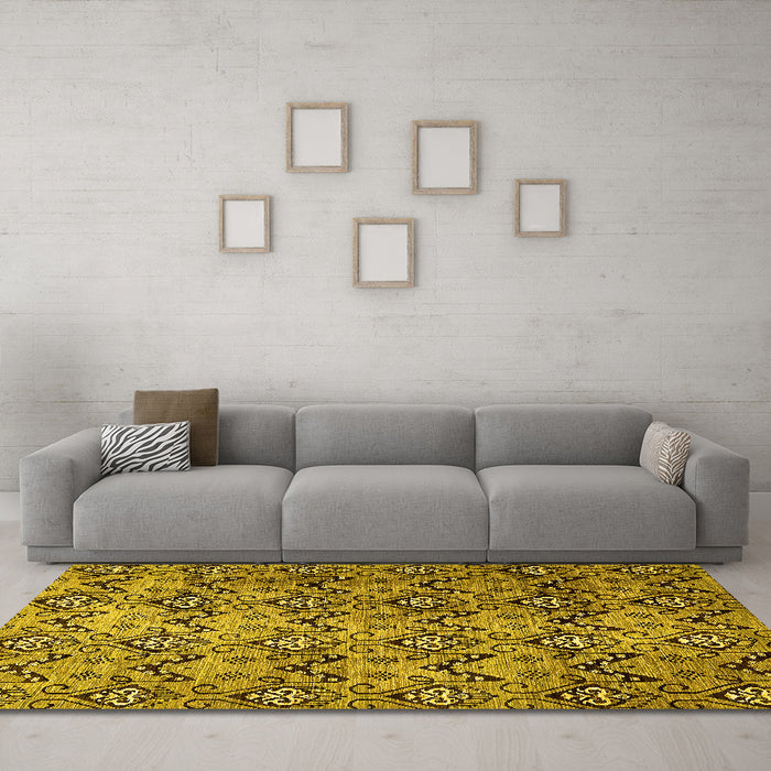 Machine Washable Abstract Yellow Modern Rug in a Living Room, wshabs412yw