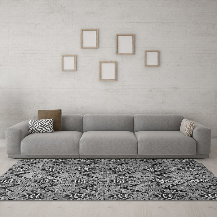 Machine Washable Abstract Gray Modern Rug in a Living Room,, wshabs412gry