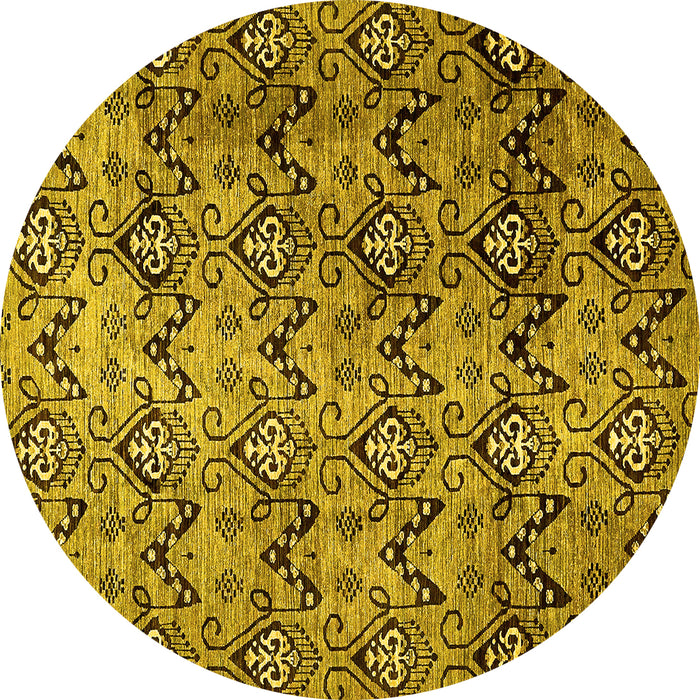 Round Abstract Yellow Modern Rug, abs412yw