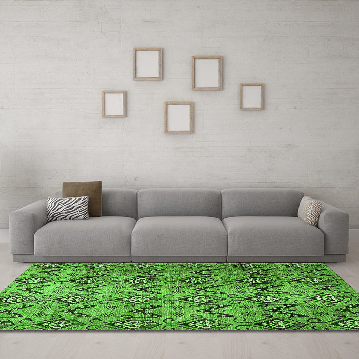 Machine Washable Abstract Green Modern Area Rugs in a Living Room,, wshabs412grn