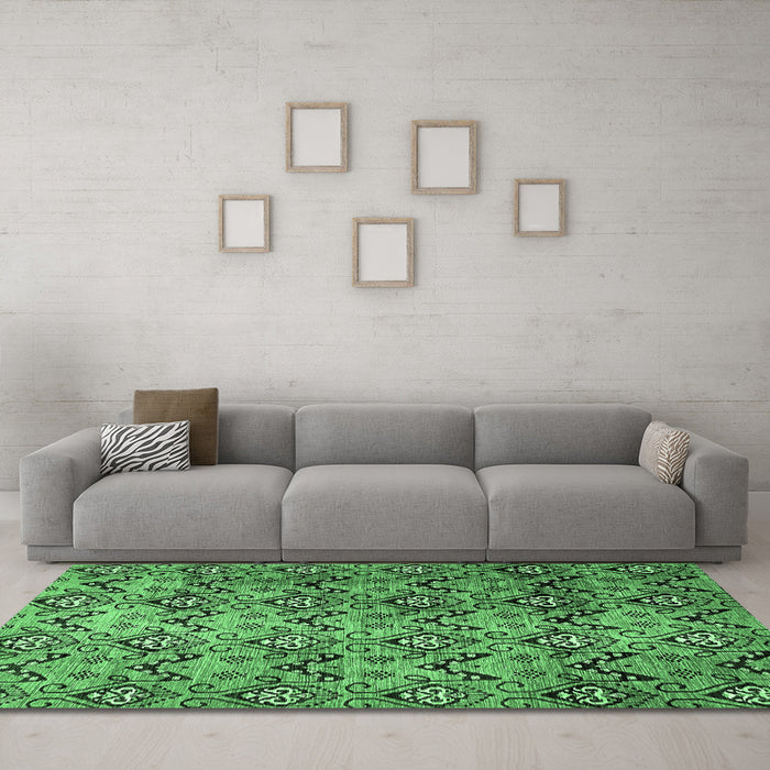 Machine Washable Abstract Emerald Green Modern Area Rugs in a Living Room,, wshabs412emgrn