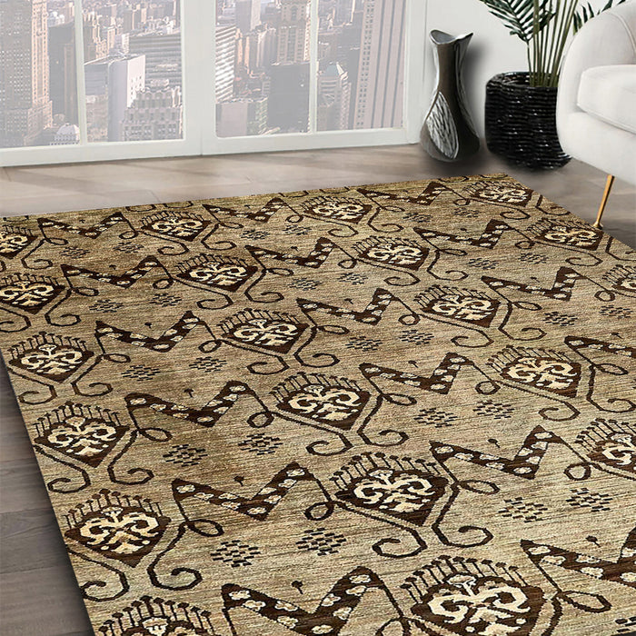 Machine Washable Abstract Bakers Brown Rug in a Family Room, wshabs412