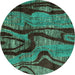 Round Machine Washable Abstract Turquoise Modern Area Rugs, wshabs4130turq