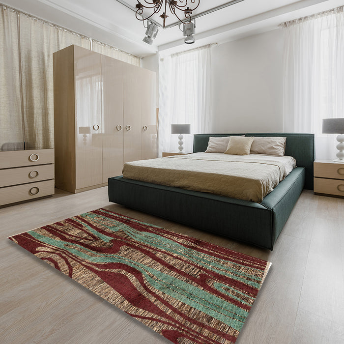 Machine Washable Abstract Khaki Green Rug in a Bedroom, wshabs4130