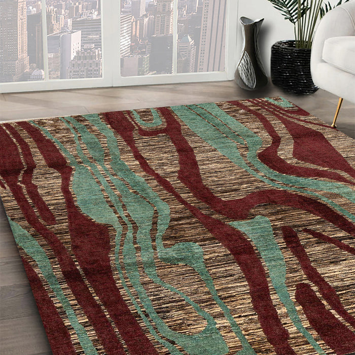 Abstract Khaki Green Modern Rug in Family Room, abs4130
