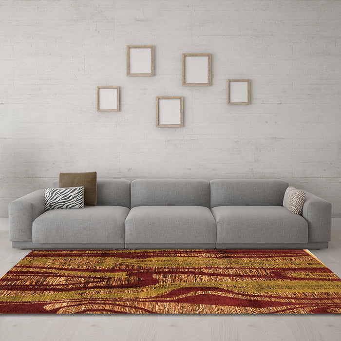 Machine Washable Abstract Orange Modern Area Rugs in a Living Room, wshabs4130org