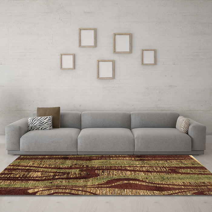 Machine Washable Abstract Brown Modern Rug in a Living Room,, wshabs4130brn